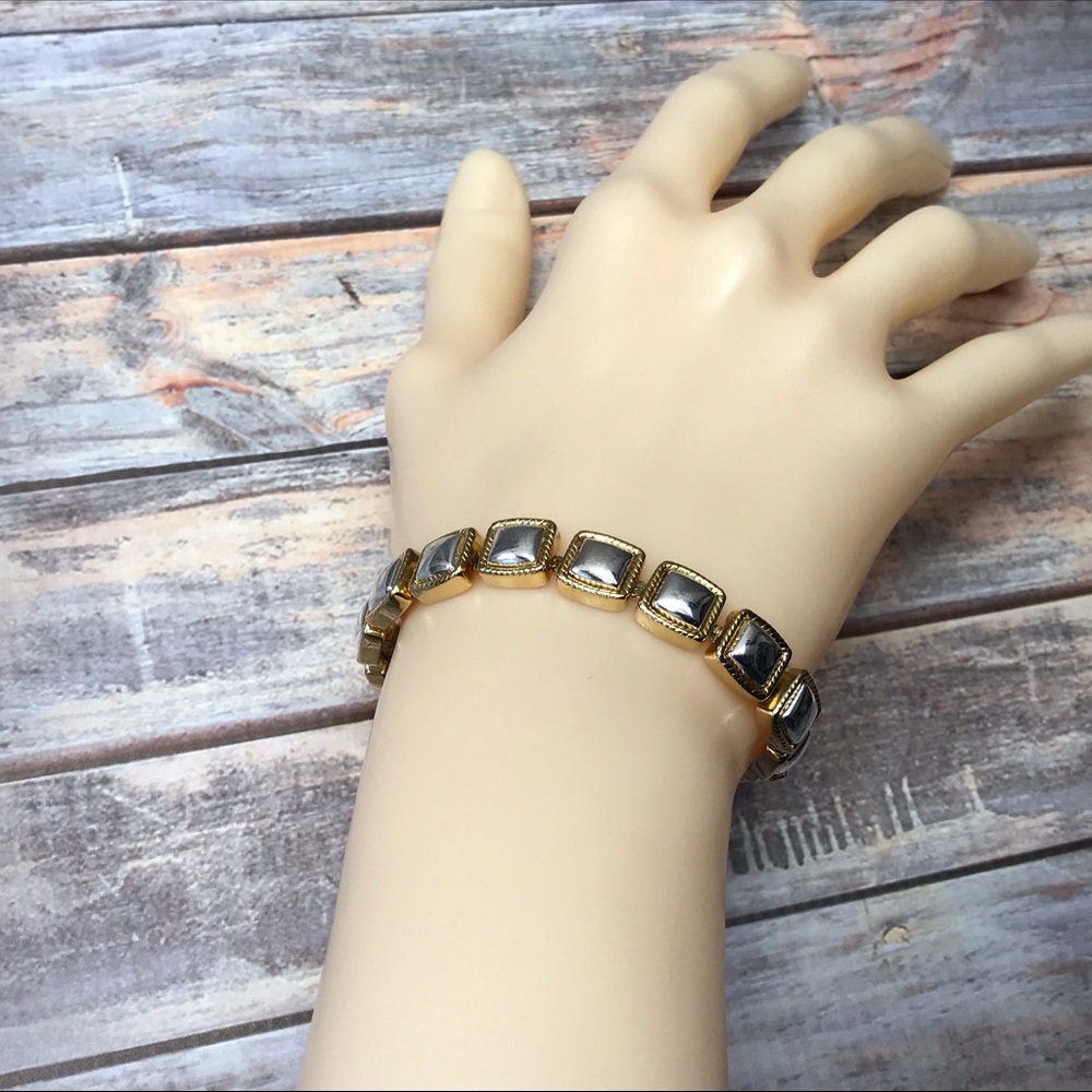 Mixed metal square link bracelet signed Napier